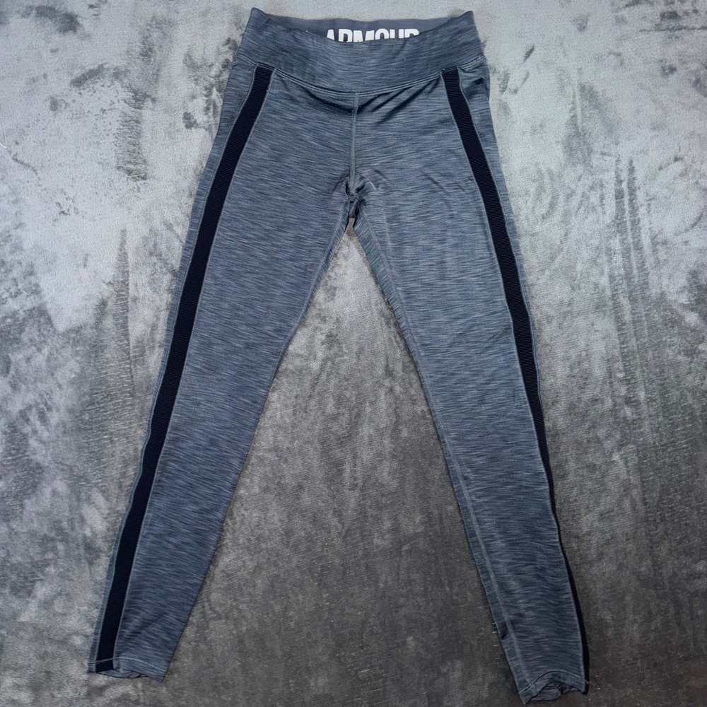 Womens Small Under Armour Leggings Grey Excellent Space Dye Side Stripe Athletic